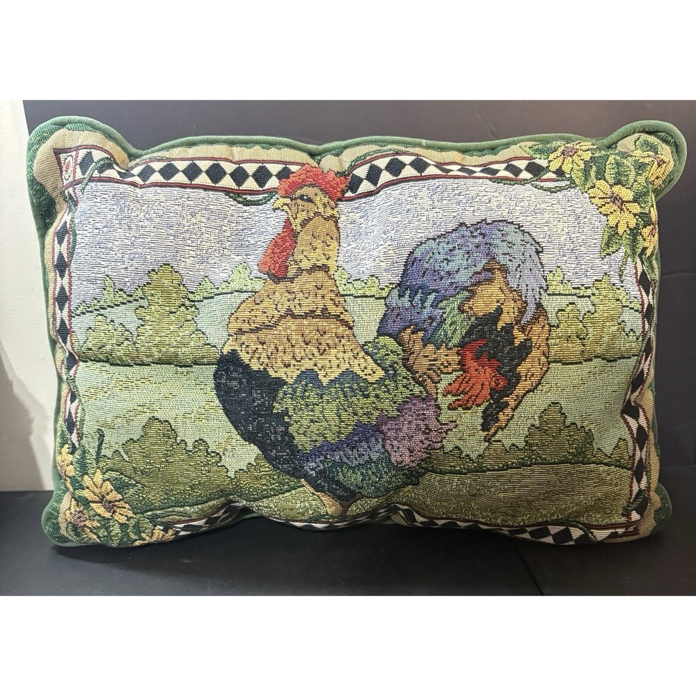 Beth Yarbrough Rooster Tapestry Pillow Country Chic Farm House